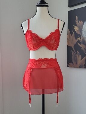 3/$30 Women’s Red Lace Bra & Garter Skirt Set